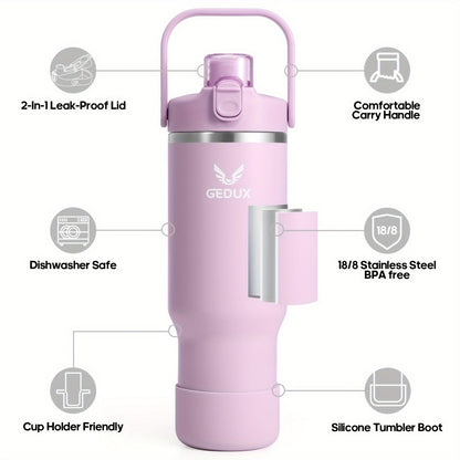 Stainless Steel Tumbler with Handle and Straw Vacuum Insulated Water Bottle 2-in-1 Lid Chug Lid Straw Lid Silicone Boot Matte Finish Gift for Women Men Christmas