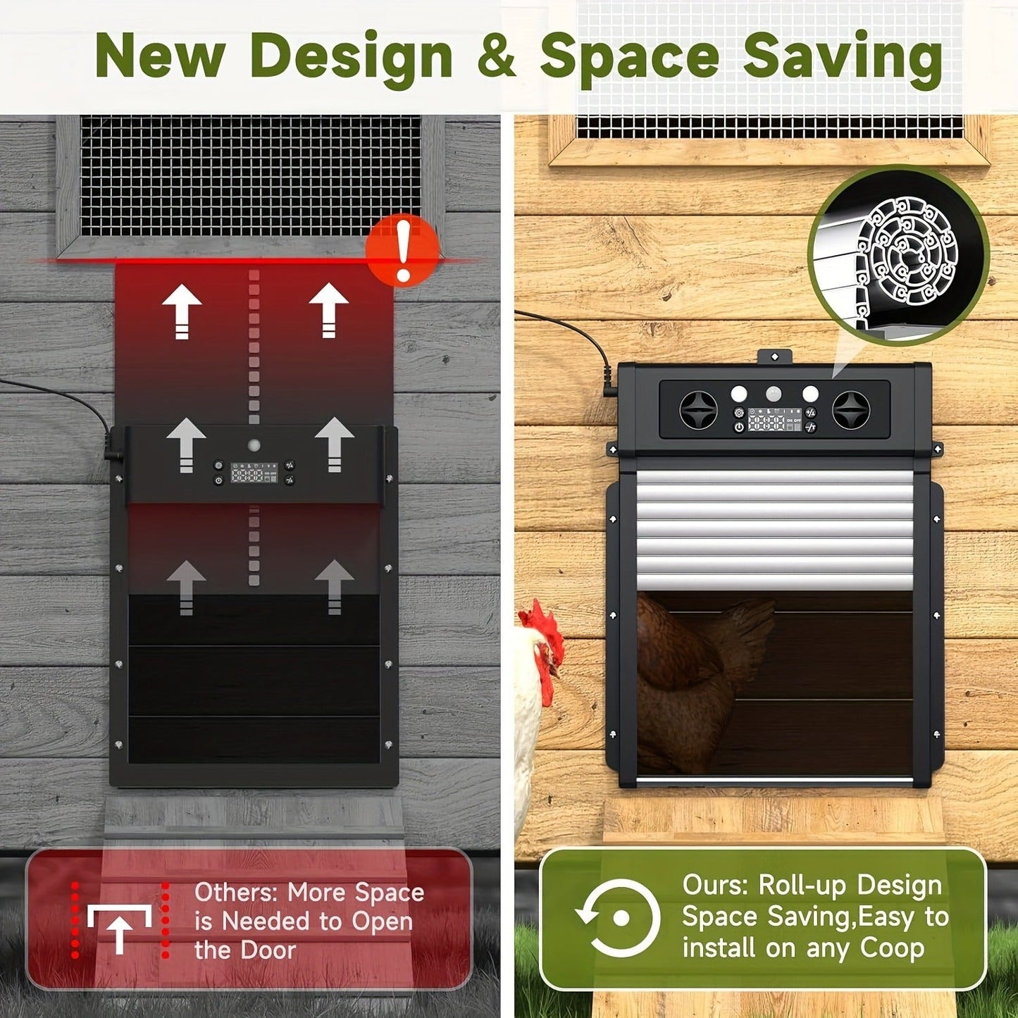 Automatic Chicken Coop Door Solar Powered – KA-200 Aluminum Alloy Auto Door with Timer, Light Sensor, Anti-Pinch Safety, Remote Control & Solar Panel Included – Poultry Coop Management