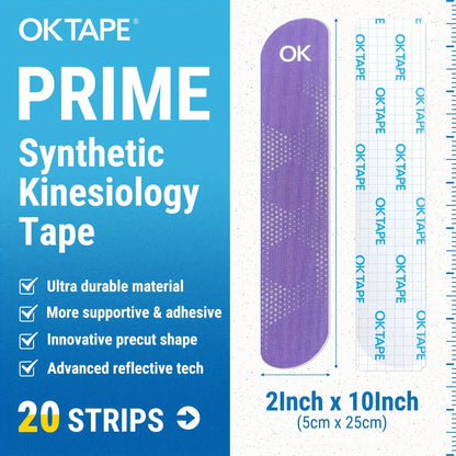Sports Kinesiology Tape 20 Precut Strips Purple Reflective – Elastic Synthetic Athletic Muscle Support Tape, Quick Adhesion, 2" x 10" Each, Waterproof Performance K Tape for Running, Gym & Injury Recovery