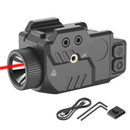 Handgun Light & Laser Combo - 750 Lumen Rechargeable Pistol Flashlight with Red/Green/Blue Laser Sight, Strobe Function, Picatinny Rail Mount for Tactical & Home Defense