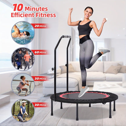 Mini Trampoline Rebounder 40" for Adults 330LB Capacity with Balance Bar Indoor Outdoor Fitness Cardio Exercise Trampoline