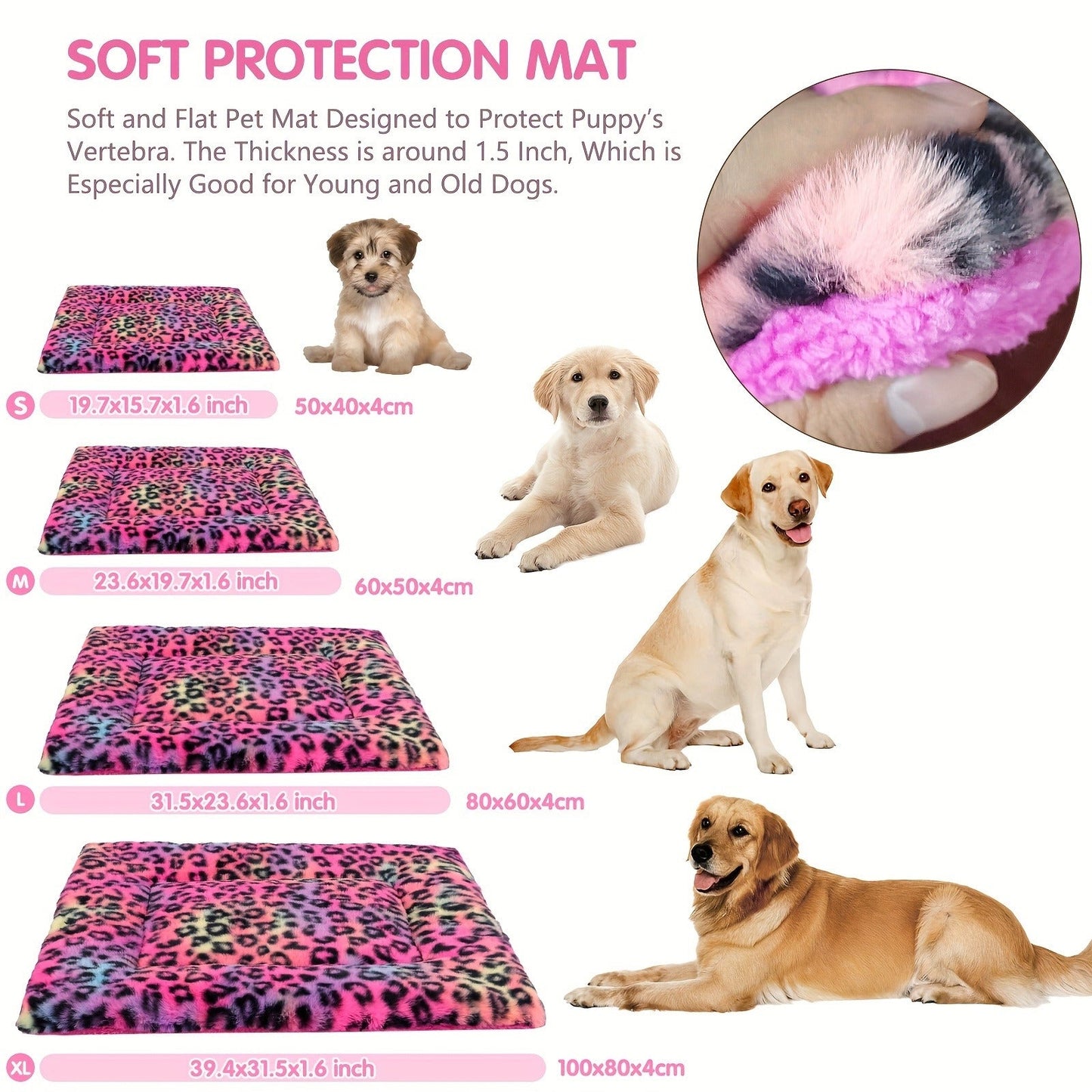 Reversible Plush Pet Mat Leopard Print Fleece Soft Warm Dog Cat Bed Pad Anti-Slip Machine Washable for Crate Car Sofa Floor Small Medium Large Breeds S M