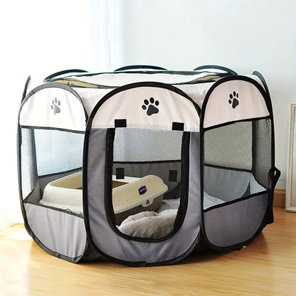Foldable Octagonal Pet Tent & Playpen – Oxford Cloth Scratch-Resistant Dog Cage & Cat Kennel for Indoor & Outdoor Use, Portable Pet Fence for Puppies & Cats, Travel & Camping, M/L/XL