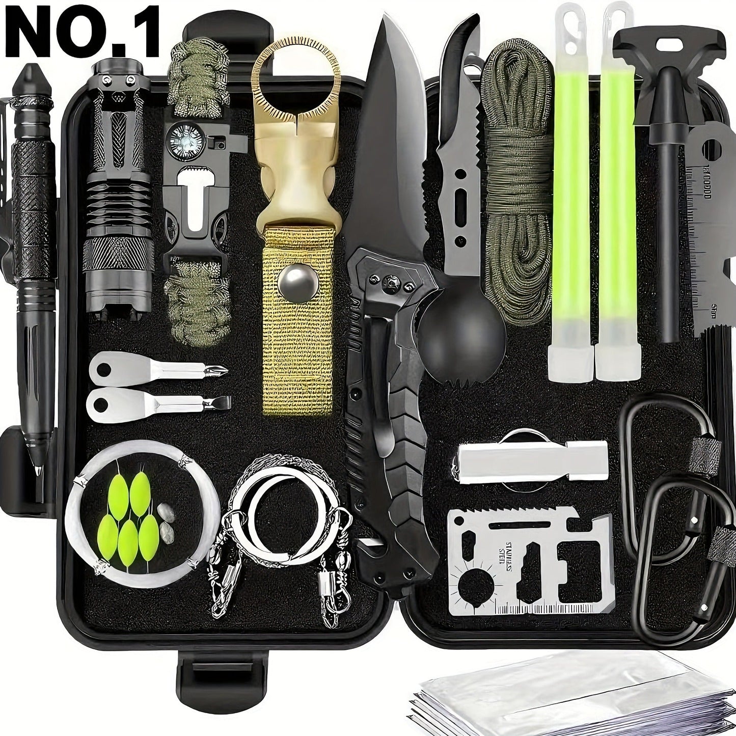 Tactical Survival Kit Multi-Tool Box – Emergency Outdoor Gear with Magnesium Fire Starter, Flint & First Aid Supplies for Camping, Hiking, Hunting & SOS Situations – Best Gift for Men