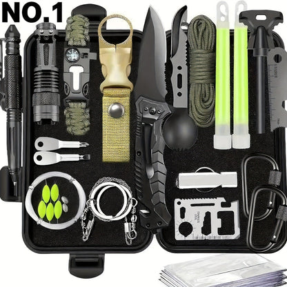 Tactical Survival Kit Multi-Tool Box – Emergency Outdoor Gear with Magnesium Fire Starter, Flint & First Aid Supplies for Camping, Hiking, Hunting & SOS Situations – Best Gift for Men