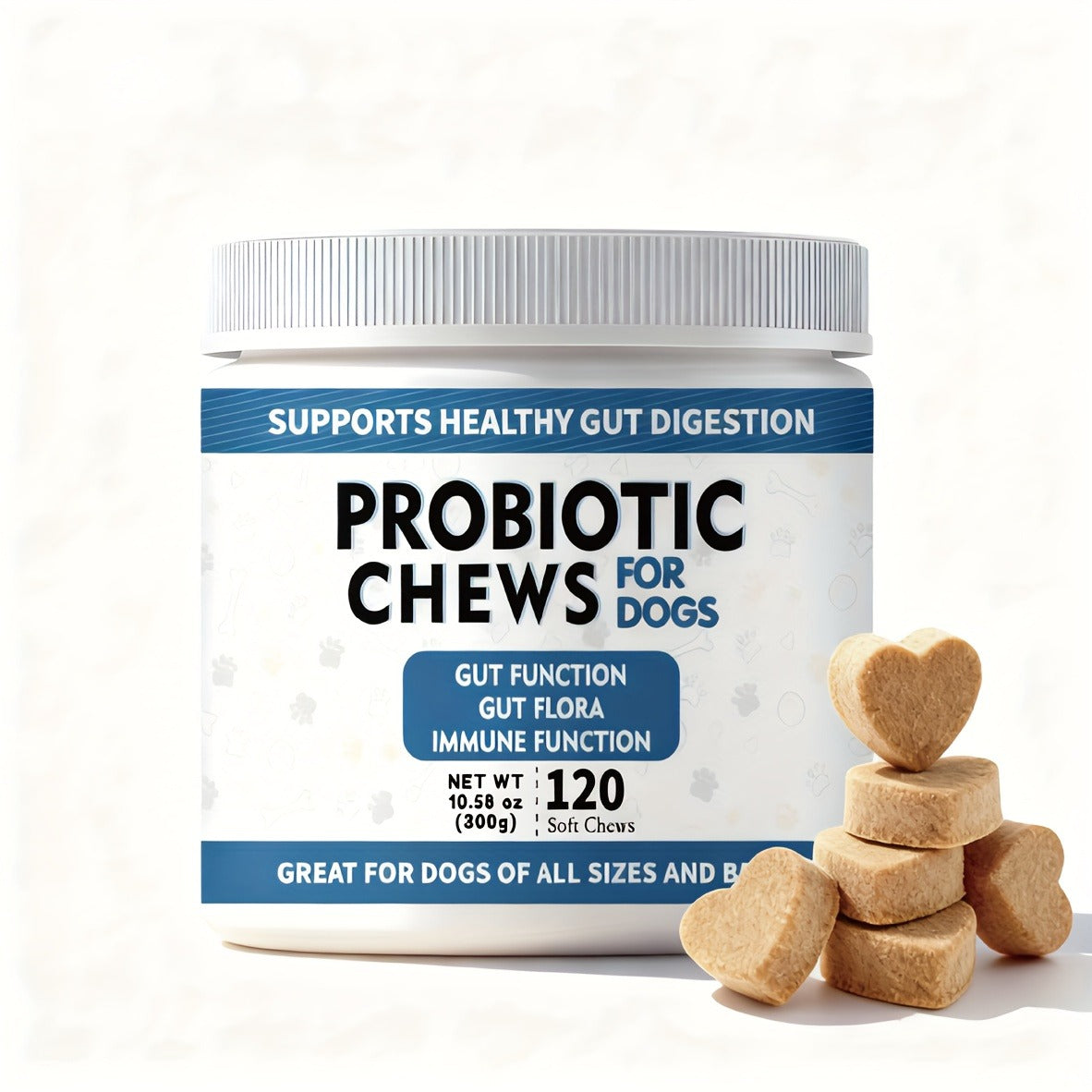 Dog Probiotic & Digestive Enzyme Chews with Prebiotics – Gut Health, Skin Sensitivity Support & Digestive Balance Soft Chew Supplement for Dogs, 30 Chews (75g) or 120 Chews (300g)