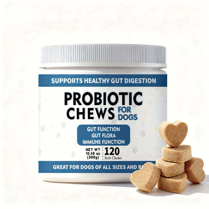 Dog Probiotic & Digestive Enzyme Chews with Prebiotics – Gut Health, Skin Sensitivity Support & Digestive Balance Soft Chew Supplement for Dogs, 30 Chews (75g) or 120 Chews (300g)
