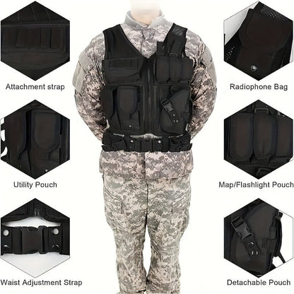 Tactical Fishing Vest with Quick Release – Lightweight Breathable Multi-Pocket Outdoor Vest for Men Camping Hiking Hunting Training – Available in Black Khaki Army Green