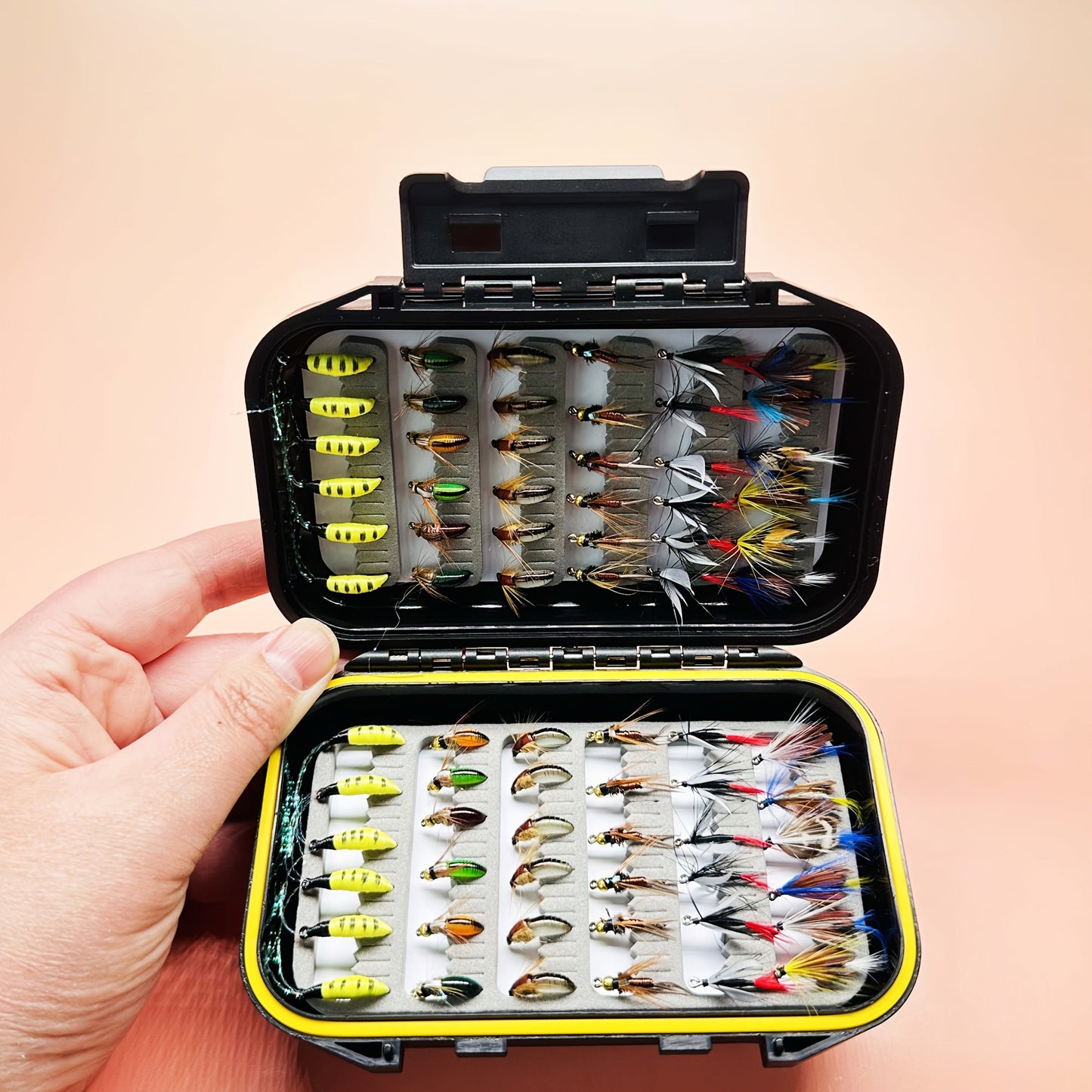 Fly Fishing Lures 72pcs Dry & Wet Flies Assortment with Fly Box - Hand-Tied 6 Patterns for Trout, Bass & Salmon, Biomimetic Bait, Fisherman Gift