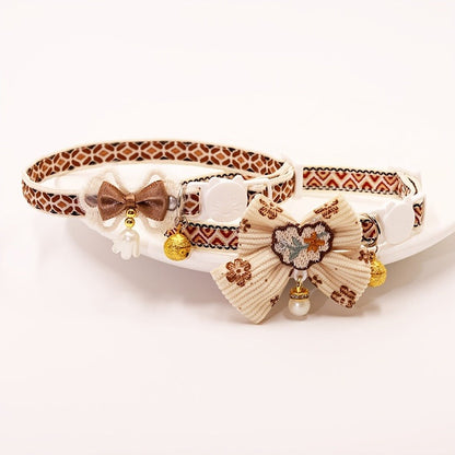 Cat Collar Set 6 Pack Decorative with Bow Lace Bells & Hanging Beads, Safety Breakaway Buckle Anti-Choke Cat Necklace Collar, Stylish Pet Collar Gift Set for Cats & Small Dogs