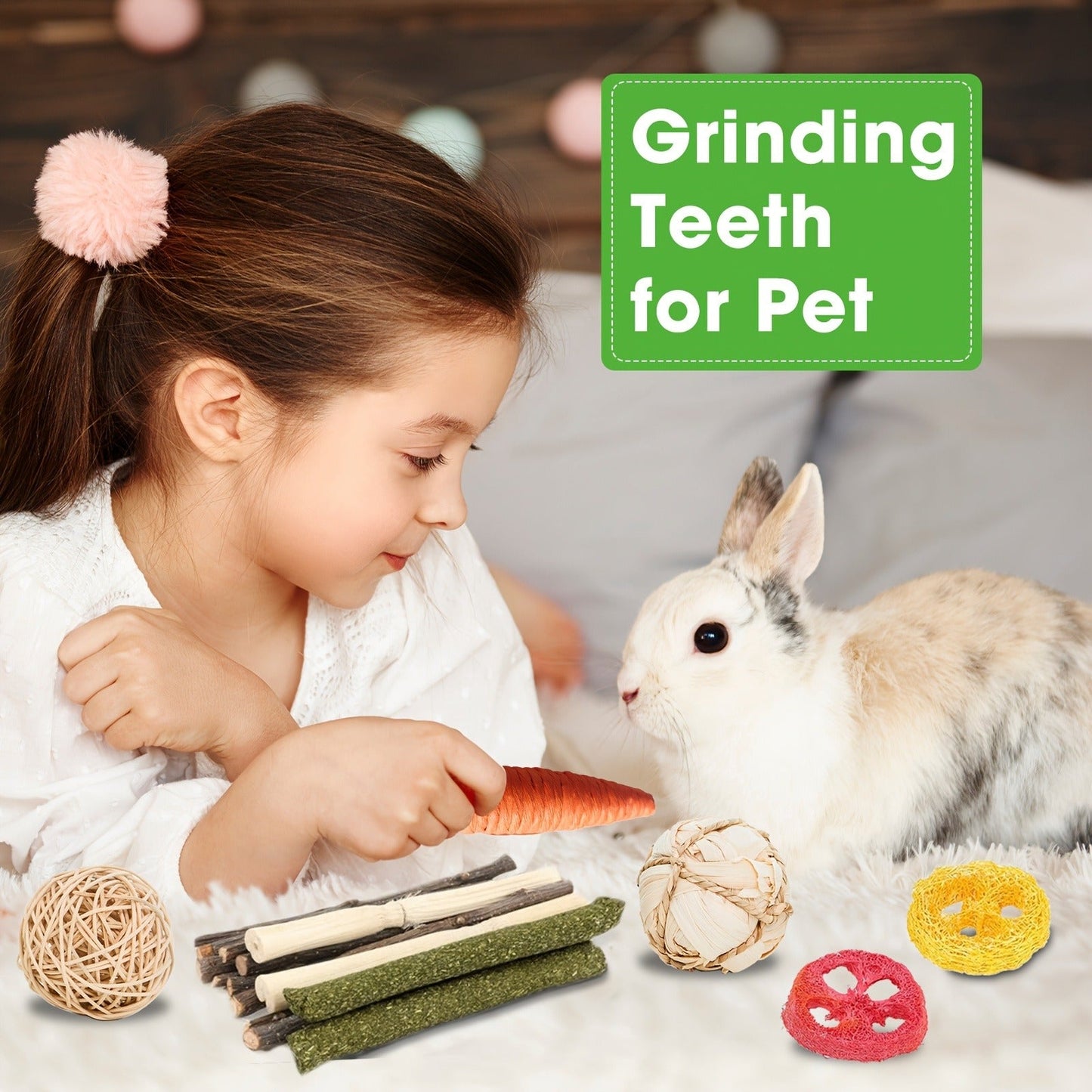 Small Animal Dental Treats 21pcs – Natural Timothy Hay Variety Set with Hay Sticks, Timothy Cakes & Carrot Strawberry Treats for Rabbits, Guinea Pigs & Hamsters – Teeth Care Forage Snacks
