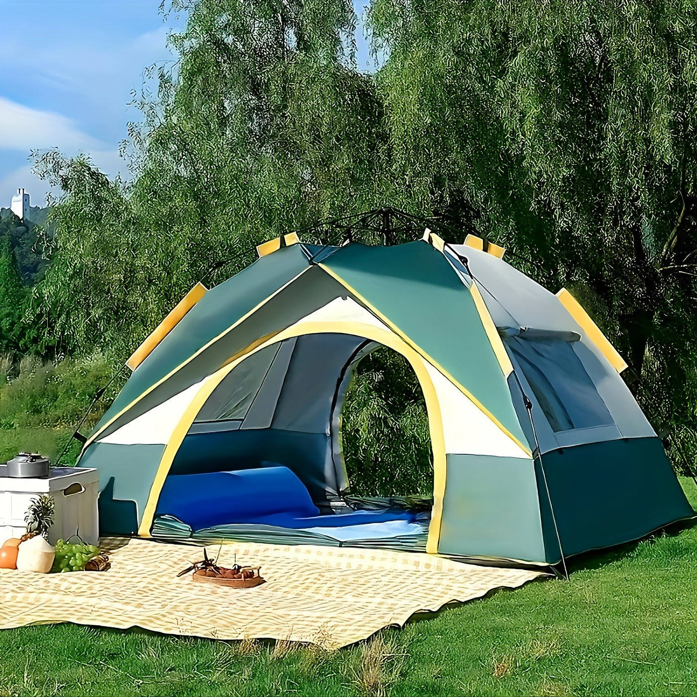 Automatic Pop-Up Camping Tent 4 Person UV Protection Insect Net Sunshade Waterproof Instant Setup Beach Park Outdoor Family Tent