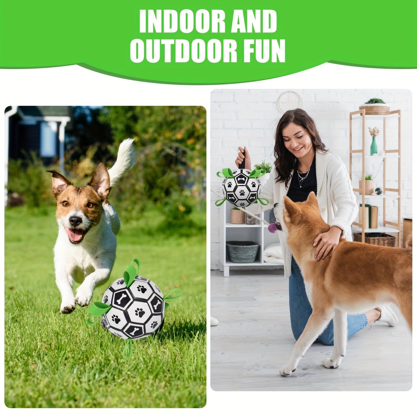 Soccer Ball Dog Toy with Straps - Interactive Tug of War Ball for Dogs, Durable Outdoor Water Toy for Small Medium Dogs, Includes Charging Cylinder, Great Dog Birthday Gift