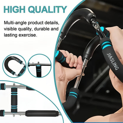 Arm Strength Trainer U-Shaped Spring Resistance Bar – Portable Home Gym Chest Expander & Forearm Strengthener with 2-Level Adjustable Resistance Bands, Detachable Design & Comfortable Grip | 3 Colors