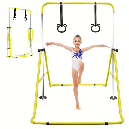 Adjustable Gymnastics Pull-Up Bar for Kids & Teenagers – Height Adjustable Horizontal Bar for Indoor Outdoor Home Use, Strength Training & Fitness Exercise Equipment, Green & Yellow