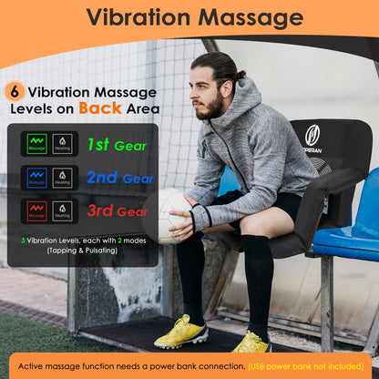 Heated Stadium Seat with Massage, 3-Level Heat & 6 Modes