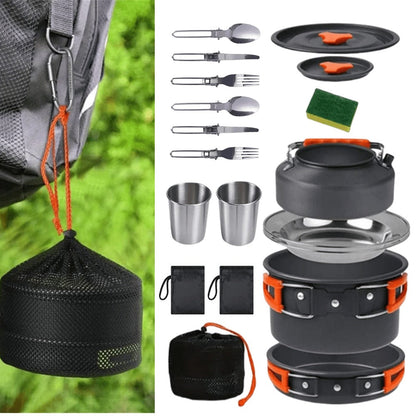 15-Piece Camping Cookware Set with Non-Stick Aluminum Alloy Pots & Pans – Portable Outdoor Cooking Kit with Kettle, Frying Pan, Cooking Pot, Plates, Cups, Folding Cutlery & Storage Bags – Perfect Father's Day Gift