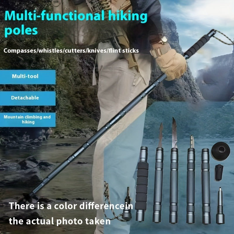 7-in-1 Tactical Hiking Staff – Extendable Foldable Survival Walking Stick with Compass, Fire Starter, Saw Blade, Screwdriver & Pliers – Aluminum Alloy or Stainless Steel, Camping & Hiking Gift