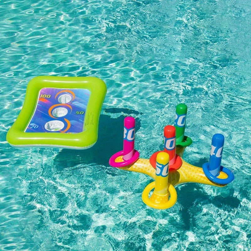 Inflatable Pool Toss Game Set – 2-in-1 Ring Toss & Cornhole Floating Swimming Pool Party Games for Kids & Adults