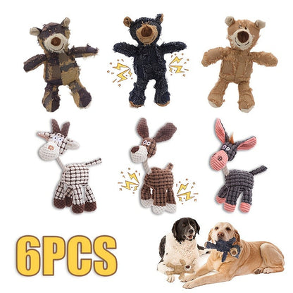 Squeaky Dog Toys 6 Pack - Plush Stuffless Chew Toys for Small Medium Large Dogs, Durable Teething Toys for Aggressive Chewers, Interactive Puppy Toys for Boredom & Mental Stimulation, Random Color