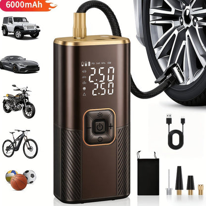 Portable Wireless Tire Inflator Air Compressor Digital Display Fast Pump Lithium Battery for Car Motorcycle Bike Emergency Inflation with Nozzle Adapters