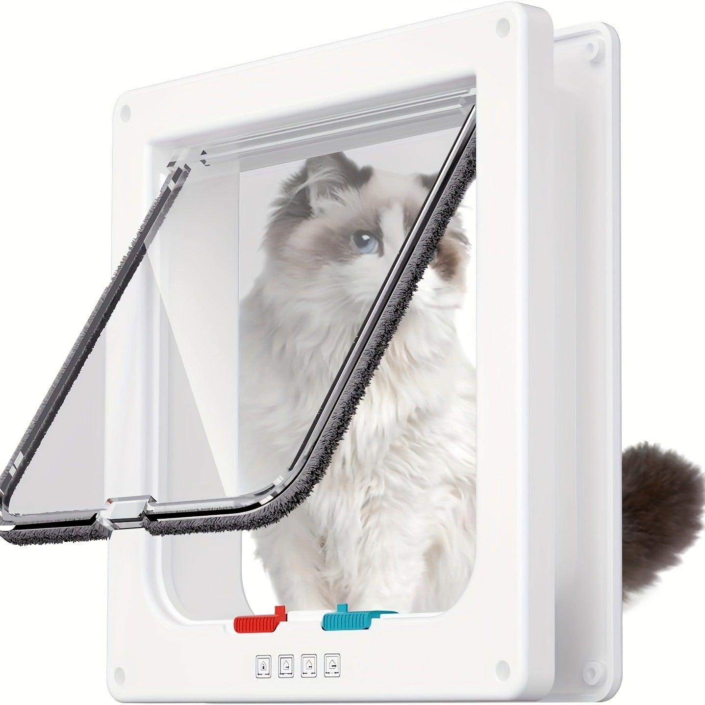 Cat Door & Dog Door with 4-Way Safety Lock – Weatherproof Flip Pet Door for Cats & Dogs, M/L/XL Sizes in White, Black & Coffee, Bonus Rainbow Ball Toy Included