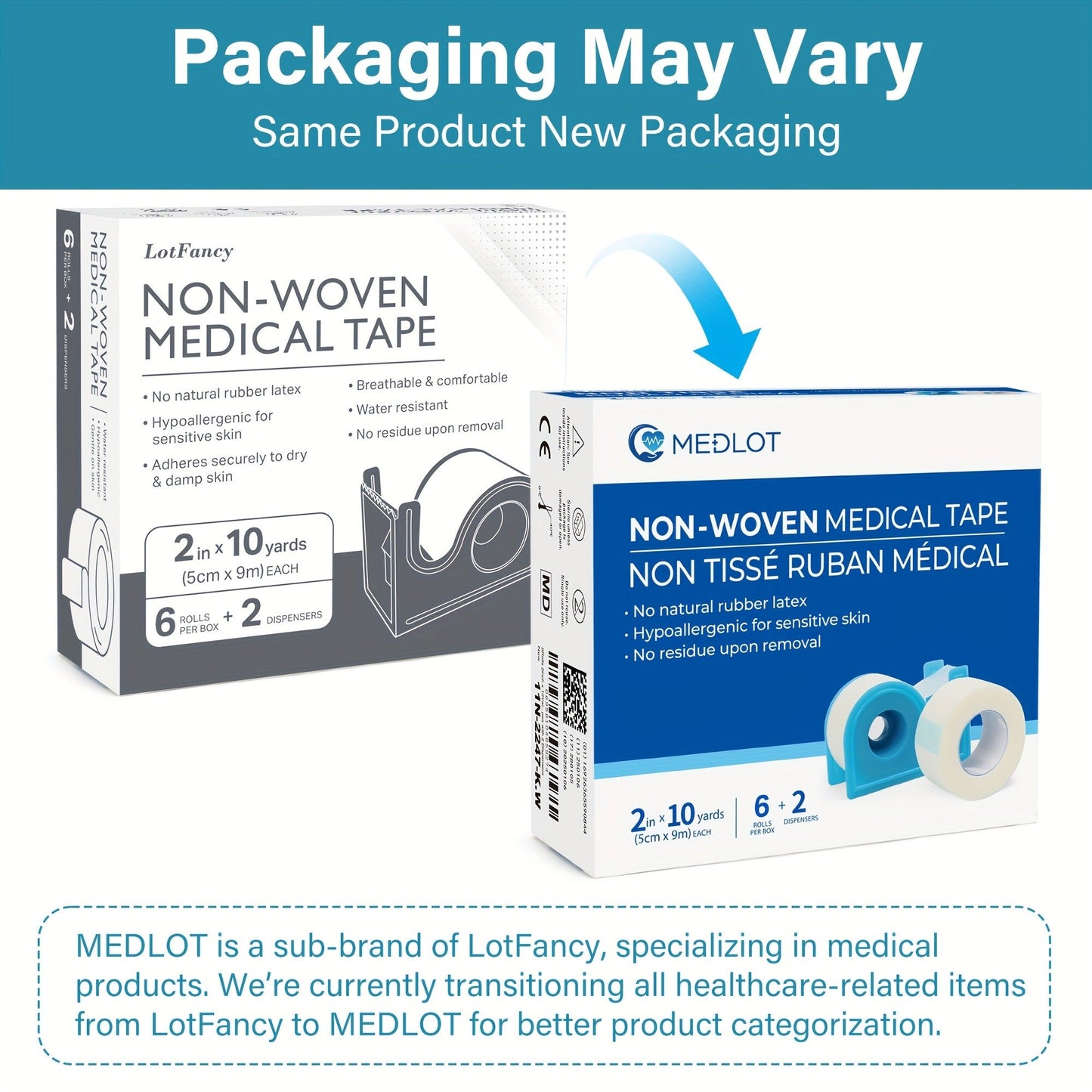 Surgical Paper Tape 6 Rolls – 2 Inch x 10 Yards Hypoallergenic Medical Adhesive Tape with 2 Dispensers for Wound Care, Gauze Securing, Sensitive Skin & Post-Surgery First Aid
