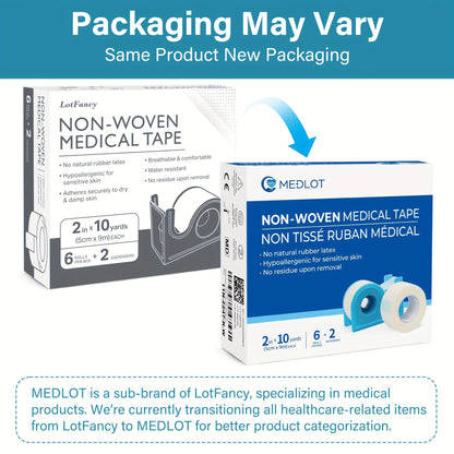 Surgical Paper Tape 6 Rolls – 2 Inch x 10 Yards Hypoallergenic Medical Adhesive Tape with 2 Dispensers for Wound Care, Gauze Securing, Sensitive Skin & Post-Surgery First Aid