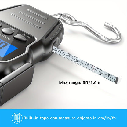 Digital Fishing Scale 50kg 110lb Portable Handheld Fish Scale with LCD Backlight & Built-in Measuring Tape - Electronic Hook Scale for Fishing Luggage Travel Market Use, 1g Accuracy, Black