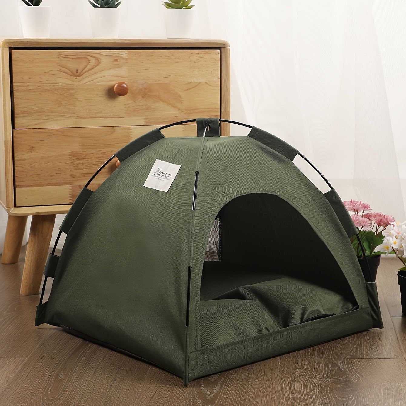 Portable Pet Tent Sleeping Nest for Cats & Dogs - Soft Cozy Foldable Pet House for Indoor Outdoor Camping Travel, Easy Assembly Solid Color Design, Ideal Pet Gift for Cats Dogs, Fern Green