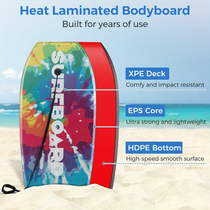 Bodyboard 41 Inch Lightweight XPE Deck EPS Core HDPE Bottom Crescent Tail Wrist Leash 200lbs for Teens Adults Beach Ocean Pool Multi-Color
