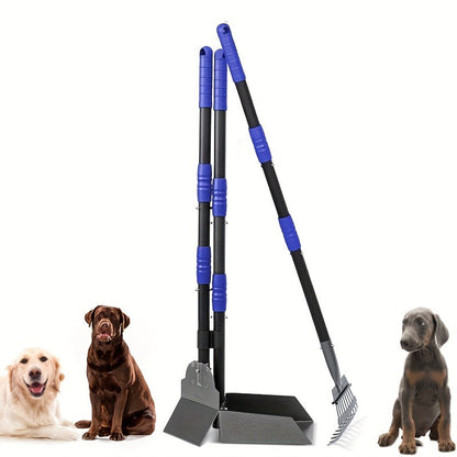 Dog Pooper Scooper Set - Stainless Steel Tray & Rake with Adjustable Long Handle, Rust-Proof Durable Pet Waste Removal Tool, Easy to Clean, Ideal for All Dog Breeds, Yard & Outdoor Use