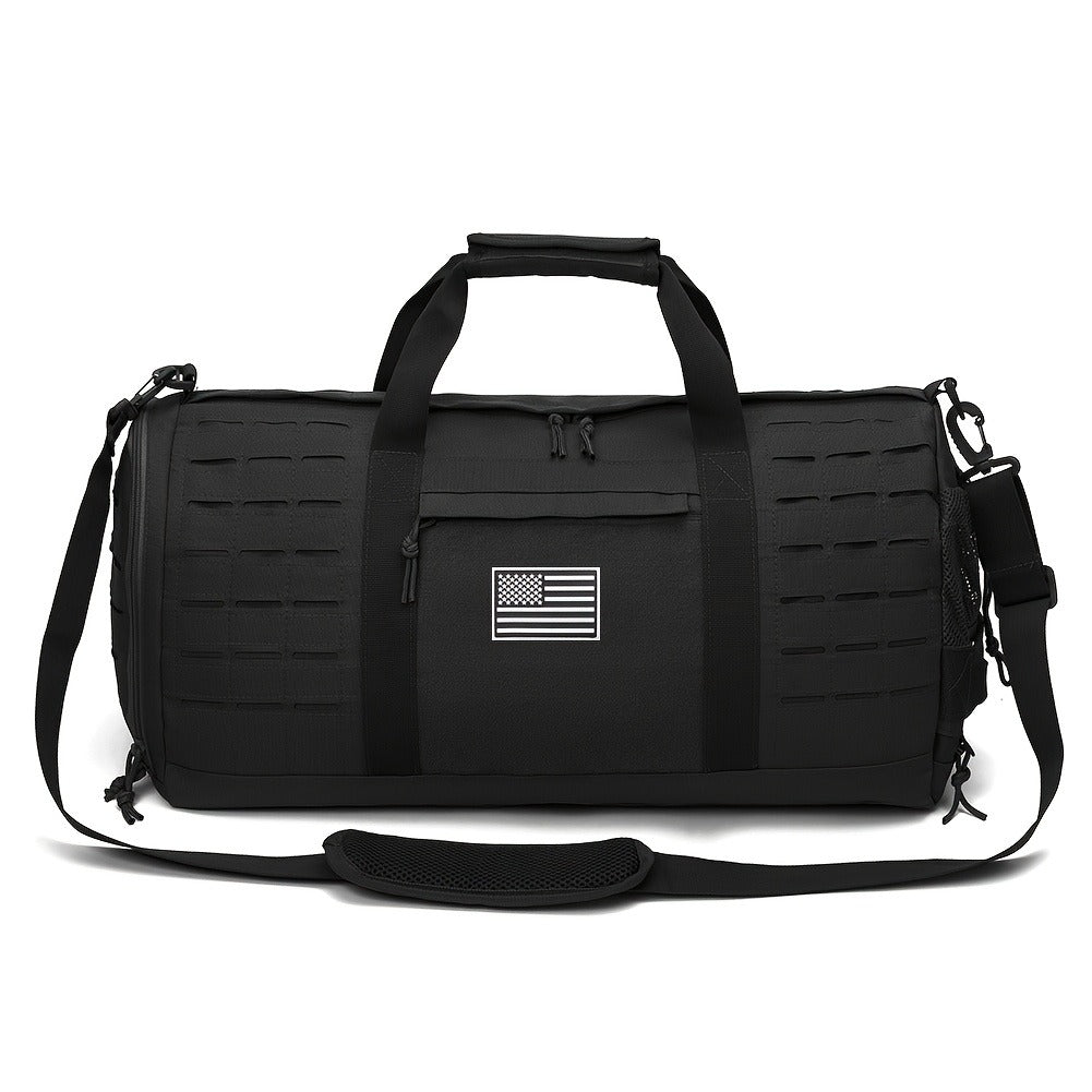 Tactical Duffle Bag 40L for Men Heavy Duty Gym Bag with Shoe Compartment Laptop Pocket Waterproof Sport Travel Bag Weekender Overnight Bag for Gym Fitness Basketball Football Office Commute Khaki Black Green