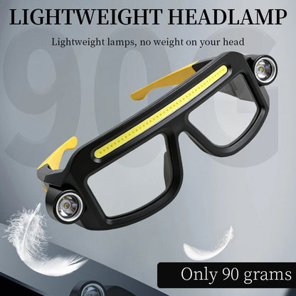 LED Headlamp Glasses 2-Pack, Head-Worn Flashlight with Flashing Mode for Night Running, Cycling, Fishing, Camping, Hiking, Crafts & Work Lighting – Hands-Free Wearable Light