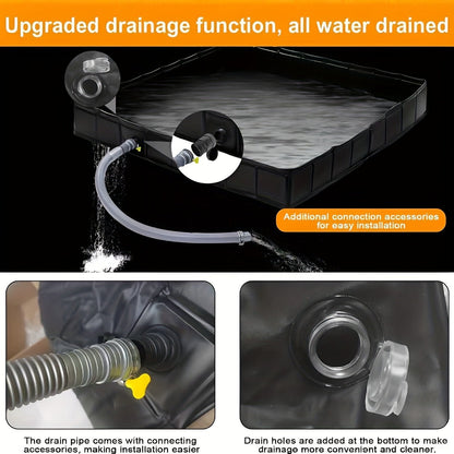 Foldable Shower Base 41"x41" Portable Shower Pan with Drain Pipe – Collapsible Shower Basin for Camping Tent, Indoor & Outdoor Use, Black – Includes Back Scrubber