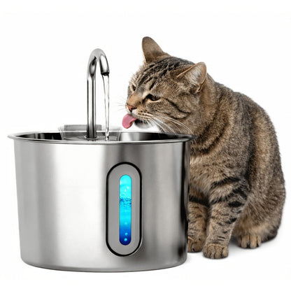 Stainless Steel Cat Water Fountain 74oz - 304 Food-Grade Steel, Ultra-Quiet USB Pump, 3-Stage Filtration, Visible Water Level Window, Auto Circulation for Cats & Small Dogs