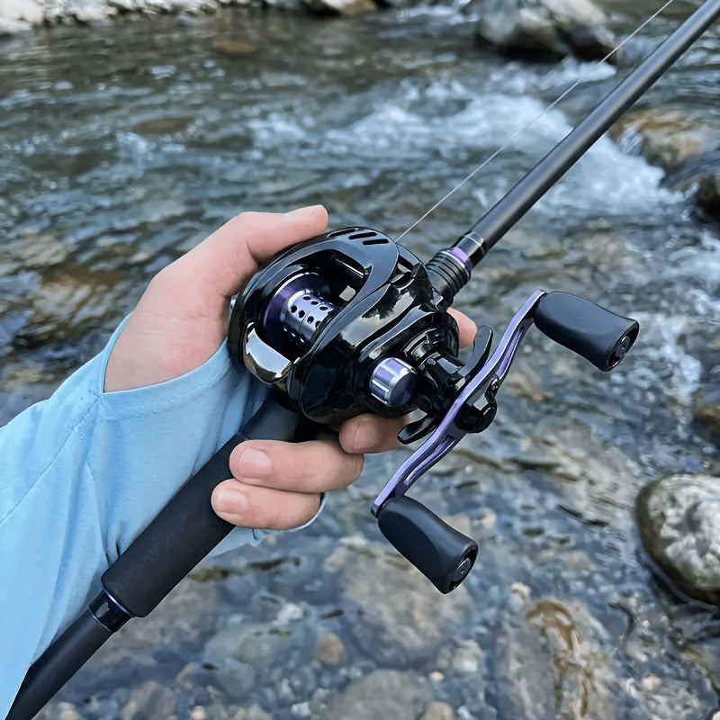 Baitcasting Reel 7.2:1 High-Speed Gear Ratio, 5+1 Ball Bearings 17.64LB Max Drag, Lightweight Freshwater Saltwater Bass Fishing Reel, Left & Right Hand Retrieve, Black Purple