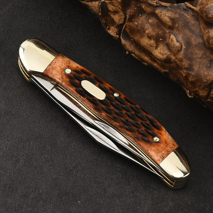 Folding Pocket Knife Handcrafted Multi-Tool with White Copper Finish, Wood Grain & Cow Bone Handle – Portable EDC Blade for Camping, Hunting & Everyday Carry, Best Gift for Men
