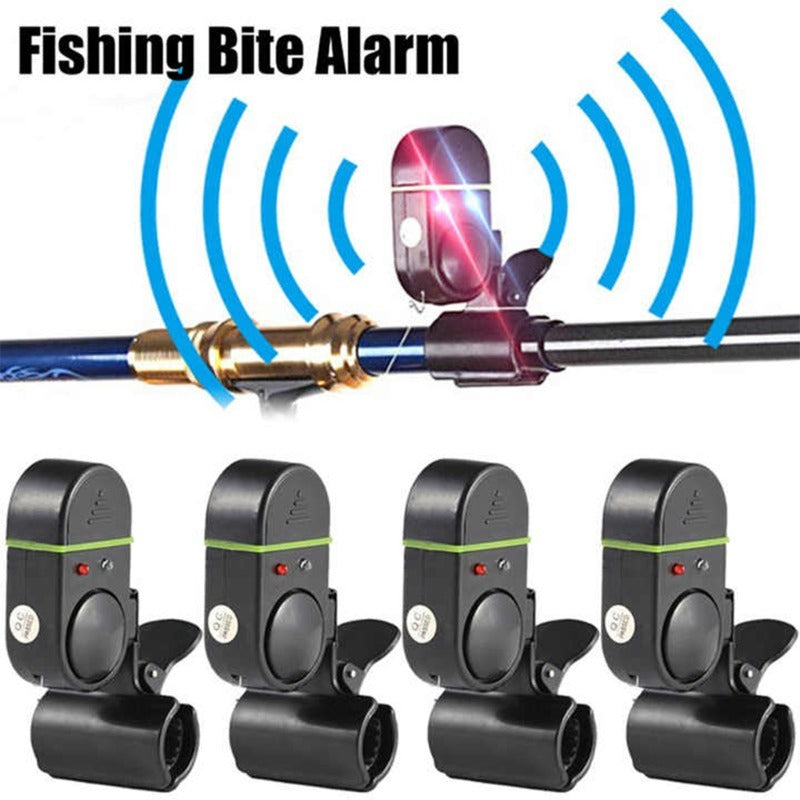 Fishing Bite Alarm Bell 4pcs Set with Sound Alert and Light Indicator, Sensitive Fish Hook Alarm for Fishing Rod Night Fishing Carp Fishing, No Battery Required