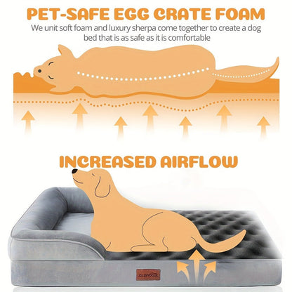 Orthopedic Dog Bed with Removable Washable Cover - High-Density Foam Dog Sofa Couch Bed, 4-Sided Bolster, Nonskid Bottom, Soft Flannel Lining, Available in M & XXL