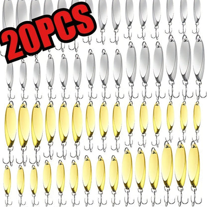 Metal Spoon Fishing Lure Heavy-Duty Holographic – 5 Sizes 1/5 to 3/4oz Saltwater & Freshwater Spinnerbait with Treble Hooks for Salmon, Trout, Bass, Pike, Tuna & Mackerel – Hard Casting Spoon
