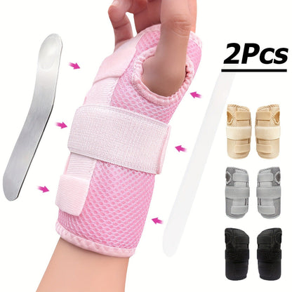 Wrist Brace with Double Splint Support & Triple Compression – 1 Pair Breathable Hook-and-Loop Wrist Guard for Sports, Daily Wear & Injury Recovery, Unisex, Pink / Rose Red / Blue