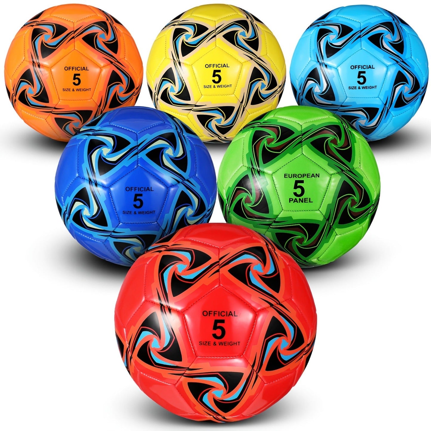 Soccer Balls Bulk 6 Pack Size 5 with Pump Official Size Indoor Outdoor Training Match Practice Game Balls for Kids Adults School Team Charity Donation Sport Gift