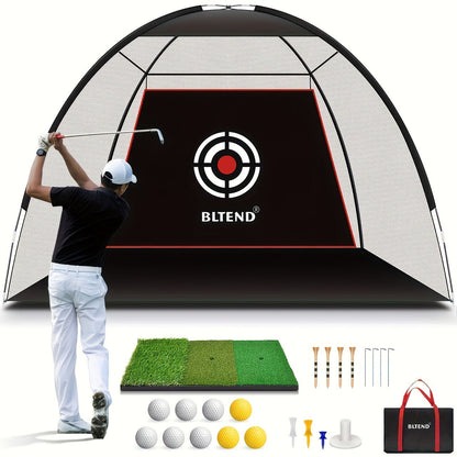 Golf Practice Net with Mat Set 10x7ft – Heavy Duty Backyard Driving Hitting Net with Turf Mat Golf Balls Rubber Tees & Carry Bag for Indoor Outdoor Training – Golf Gift for Men Women
