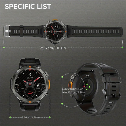 EIGIIS KE3 Rugged Smartwatch for Men – Wireless Calling, HD 1.45" Screen, LED Light, Fitness Tracker, iPhone & Android
