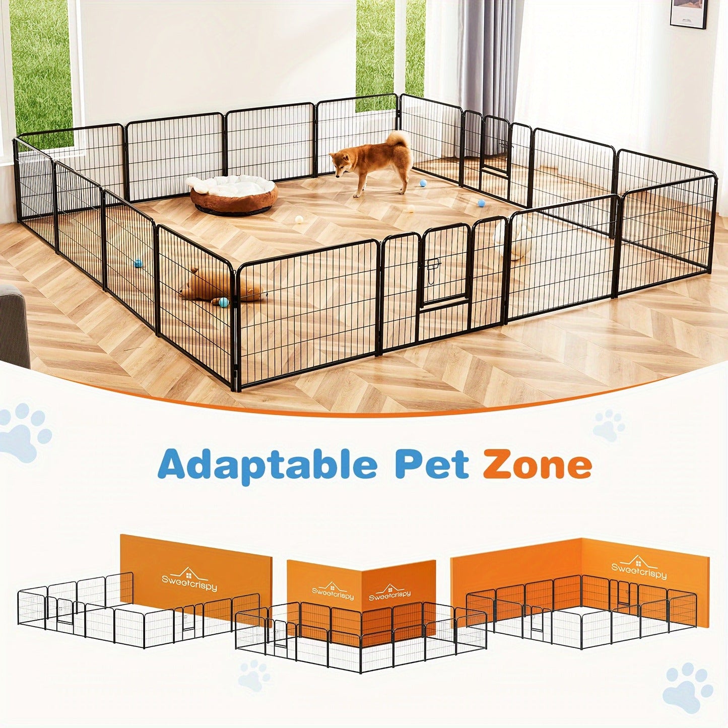 Pet Playpen Exercise Pen for Dogs 8 or 16 Panel Modular Indoor Outdoor Dog Fence - 24 32 40 Inch Height Options for Small Medium Large Dogs & Puppies Sturdy Portable Enclosure