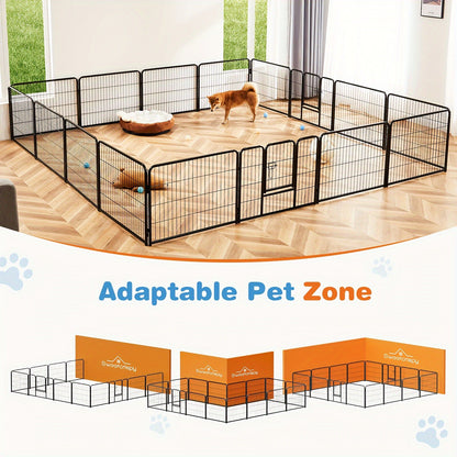 Pet Playpen Exercise Pen for Dogs 8 or 16 Panel Modular Indoor Outdoor Dog Fence - 24 32 40 Inch Height Options for Small Medium Large Dogs & Puppies Sturdy Portable Enclosure
