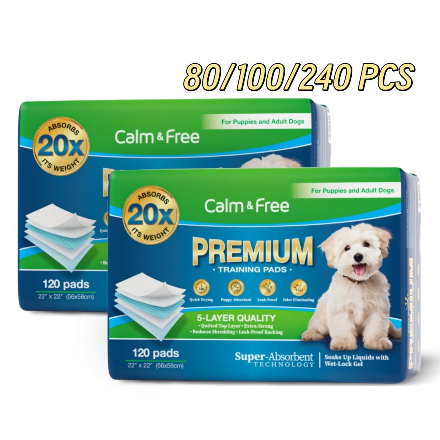 Disposable Dog Pee Pads for Puppy Training - Super Absorbent Leak-Proof Potty Pads with Odor Control, Housebreaking Training Pads for Dogs, 80/100/240 Count, 22"x22" 30"x36" 36"x36"