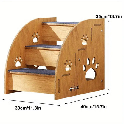 Solid Wood Pet Stairs for Bed & Sofa – 3 & 4 Step Dog Steps with Non-Slip Surface & Safety Rails for Small Medium Dogs & Senior Pets