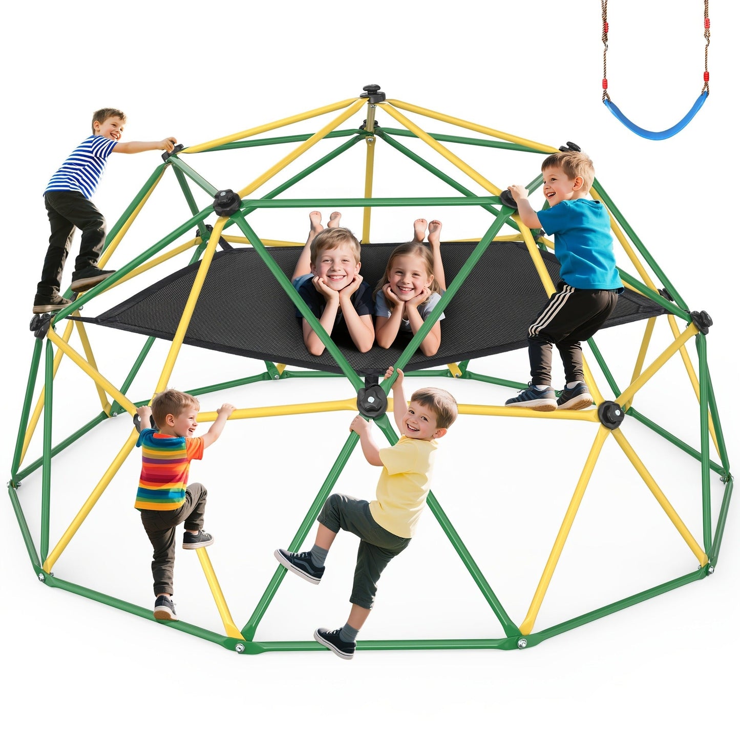 10FT Kids Climbing Dome with Hammock Swing Disc Swing Backyard Jungle Gym Steel Frame Outdoor Play Equipment 1000 LBS Capacity Gift for Boys Girls Ages 3-10